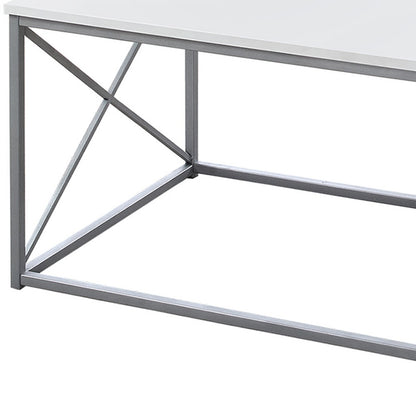 Set of Three 42" White And Silver Metal Coffee Table