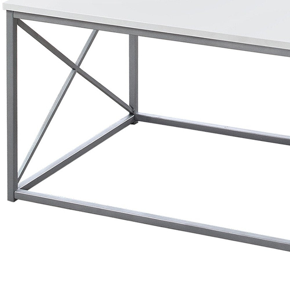 Set of Three 42" White And Silver Metal Coffee Table