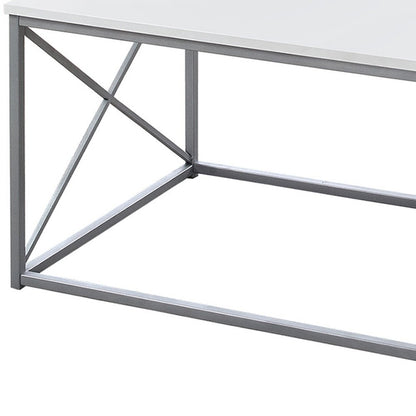 Set of Three 42" White And Silver Metal Coffee Table