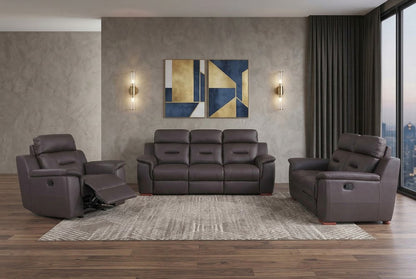 Three Piece Indoor Brown Genuine Leather Five Person Seating Set