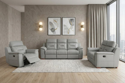 Three Piece Indoor Gray Genuine Leather Five Person Seating Set