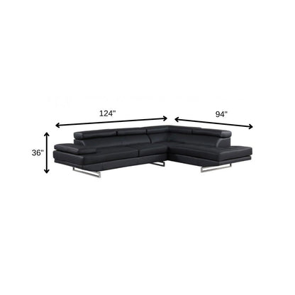 Black Leather L Shaped Two Piece Corner Sectional