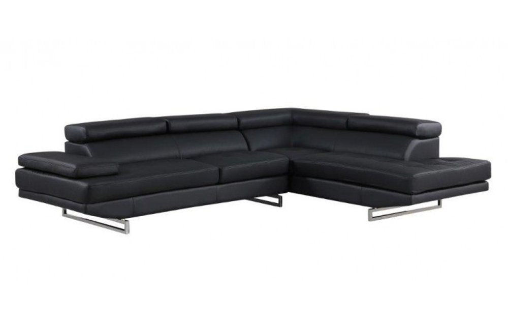 Black Leather L Shaped Two Piece Corner Sectional