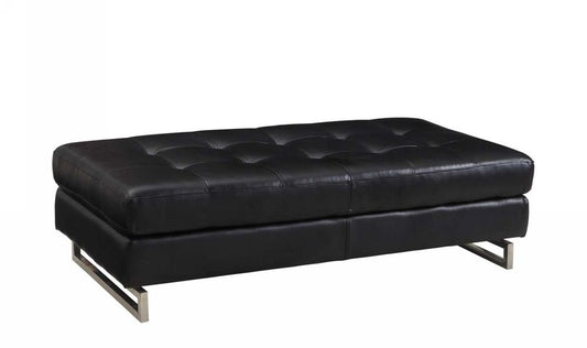 63" Black Tufted Faux Leather and Silver Ottoman
