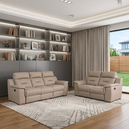 Two Piece Indoor Beige Genuine Leather Five Person Seating Set