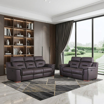 Two Piece Indoor Brown Genuine Leather Five Person Seating Set