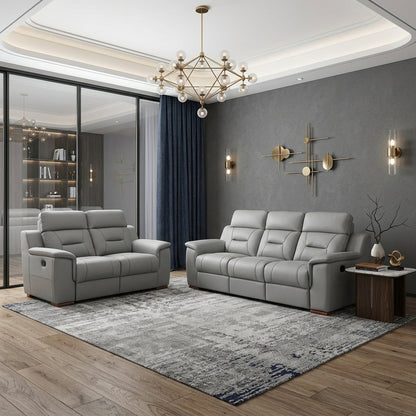 Two Piece Indoor Gray Genuine Leather Five Person Seating Set