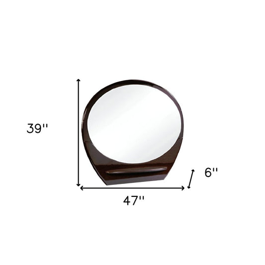 39" Brown Oval Wood Framed Mounted Dresser Mirror