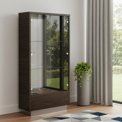 43" Silver and Dark Brown Display Stand With Three Shelves And One Drawer