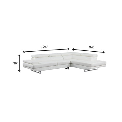Gray Leather L Shaped Two Piece Corner Sectional