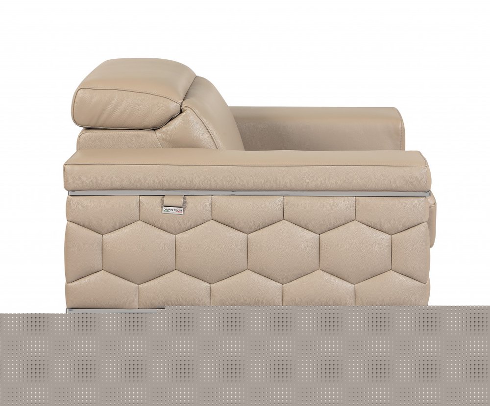 Two Piece Indoor Beige Italian Leather Five Person Seating Set