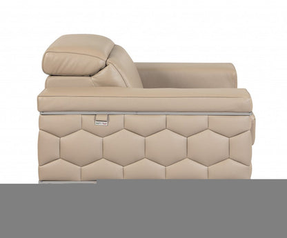 Two Piece Indoor Beige Italian Leather Five Person Seating Set