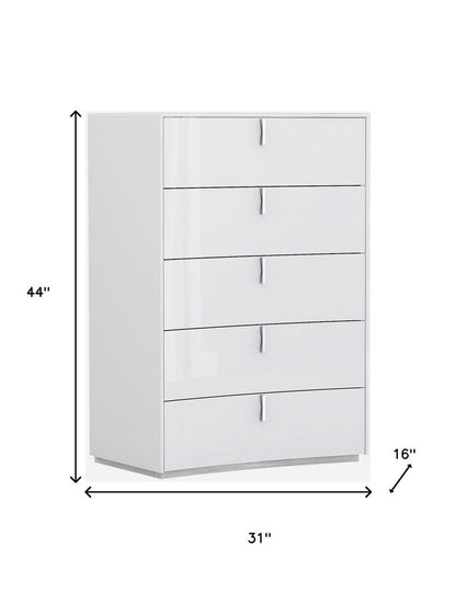 31" White Wood Five Drawer Dresser