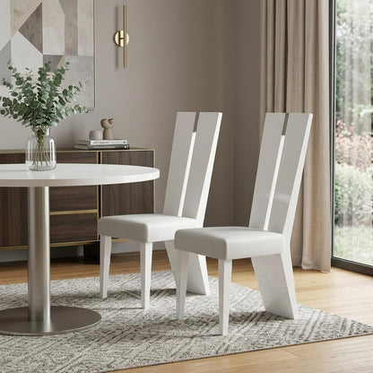 Set of Two White Upholstered Faux Leather Ladder Back Dining Side Chairs