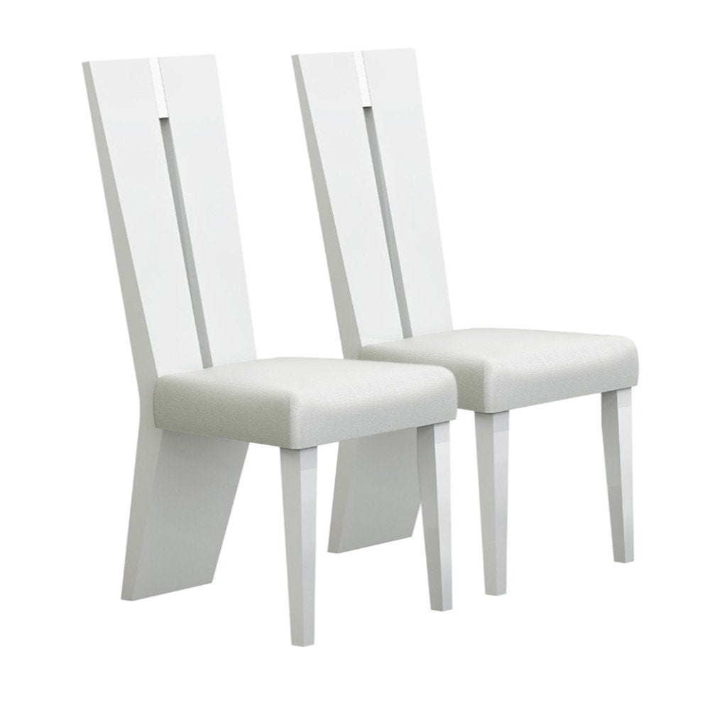 Set of Two White Upholstered Faux Leather Ladder Back Dining Side Chairs