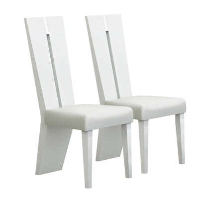 Set of Two White Upholstered Faux Leather Ladder Back Dining Side Chairs