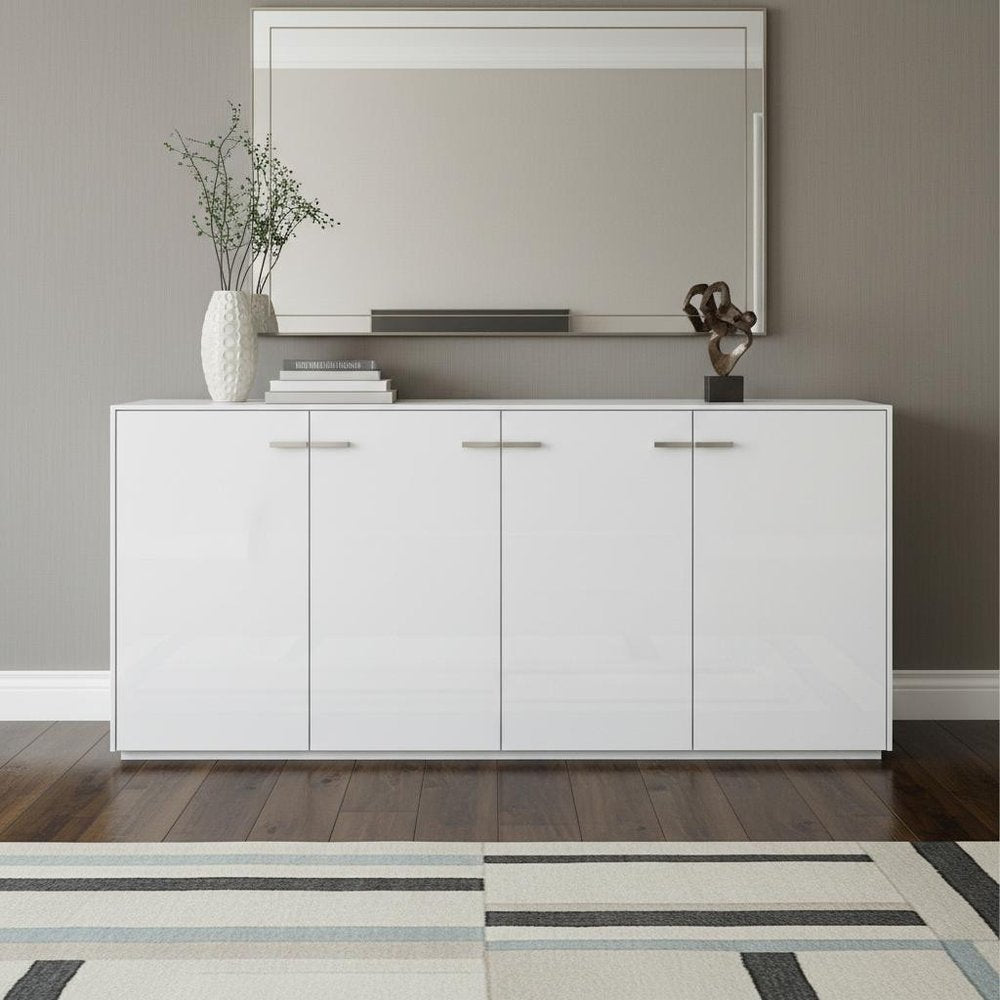 72" White Buffet Table with Four Doors