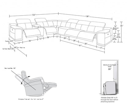 Camel Italian Leather Power Reclining U Shaped Seven Piece Corner Sectional With Console