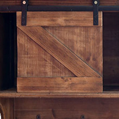 40" Brown Wood Five Hook Shelf With Barn Door Storage