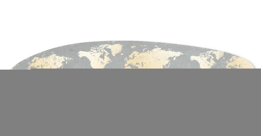76" X 18" X 1" Grey And Gold World Map Surfboard Wall Art