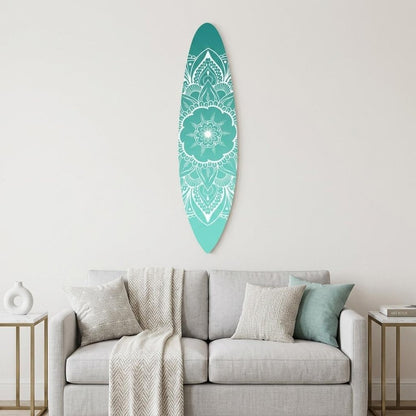 76" X 18" Blue and White Surfboard Floral Medallion Wood Wall Decor