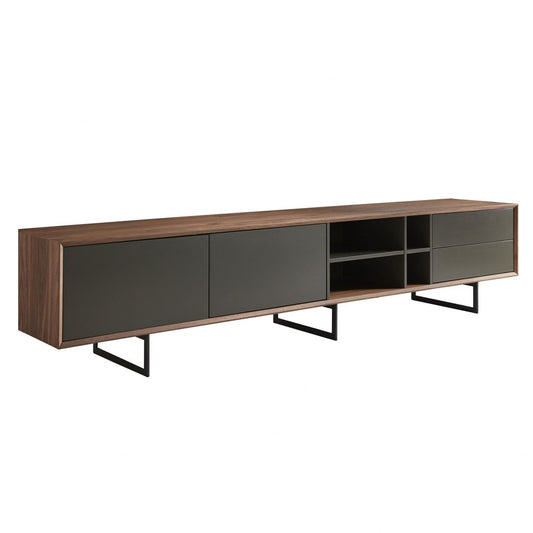 94" Gray Solid and Manufactured Wood Enclosed and Open Storage TV Stand
