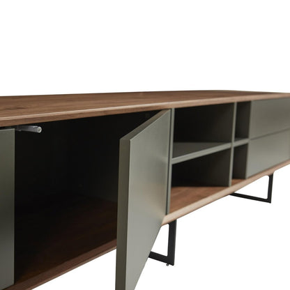 94" Gray Solid and Manufactured Wood Enclosed and Open Storage TV Stand