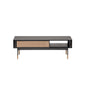 47" Black and Brown Solid Wood And Steel Coffee Table With Drawer And Shelf