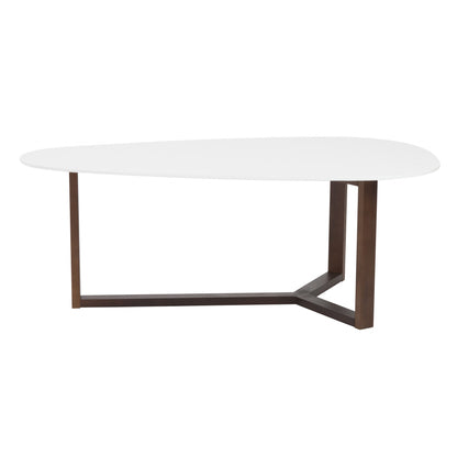 48" White and Brown Wood And Solid Wood Free Form Sled Coffee Table