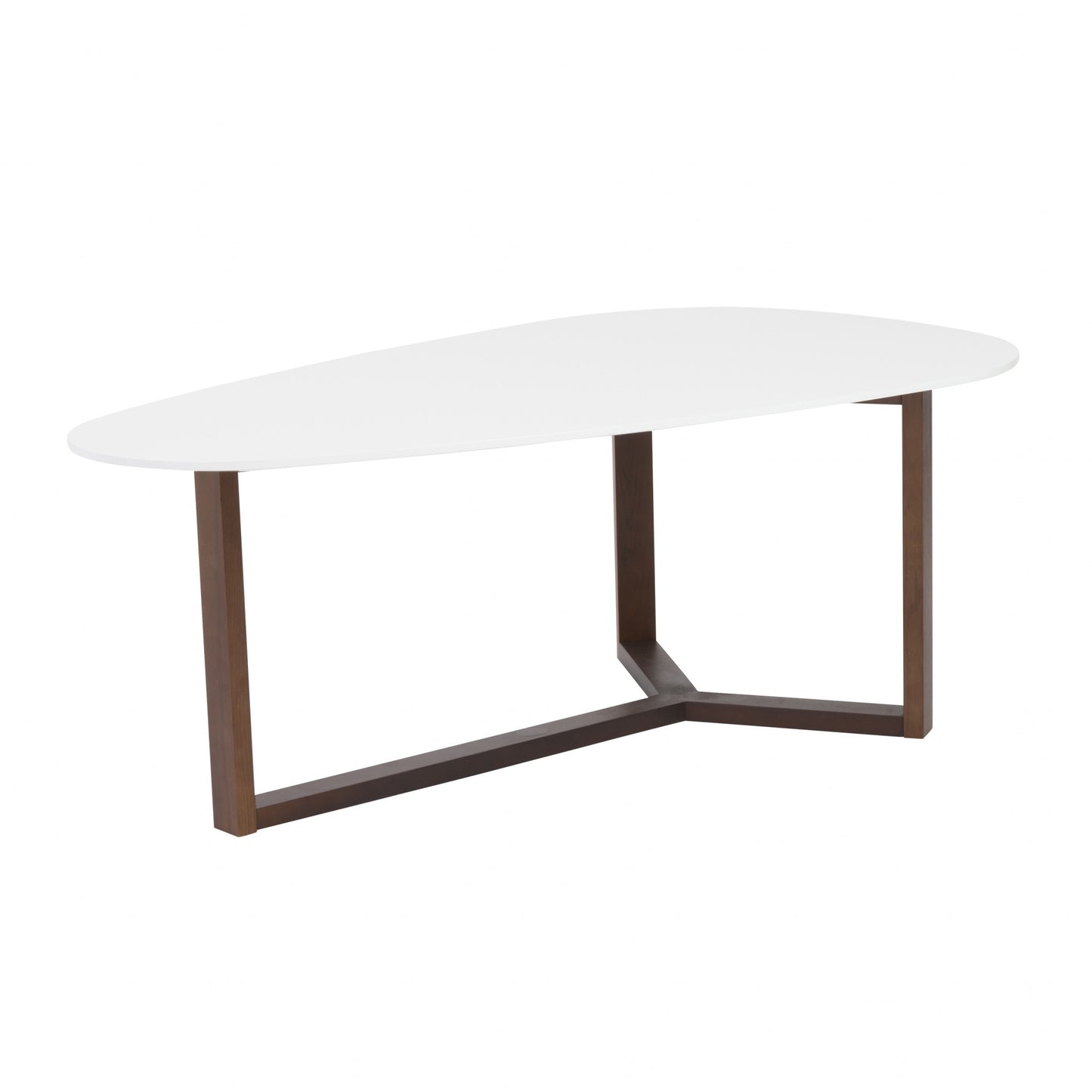48" White and Brown Wood And Solid Wood Free Form Sled Coffee Table