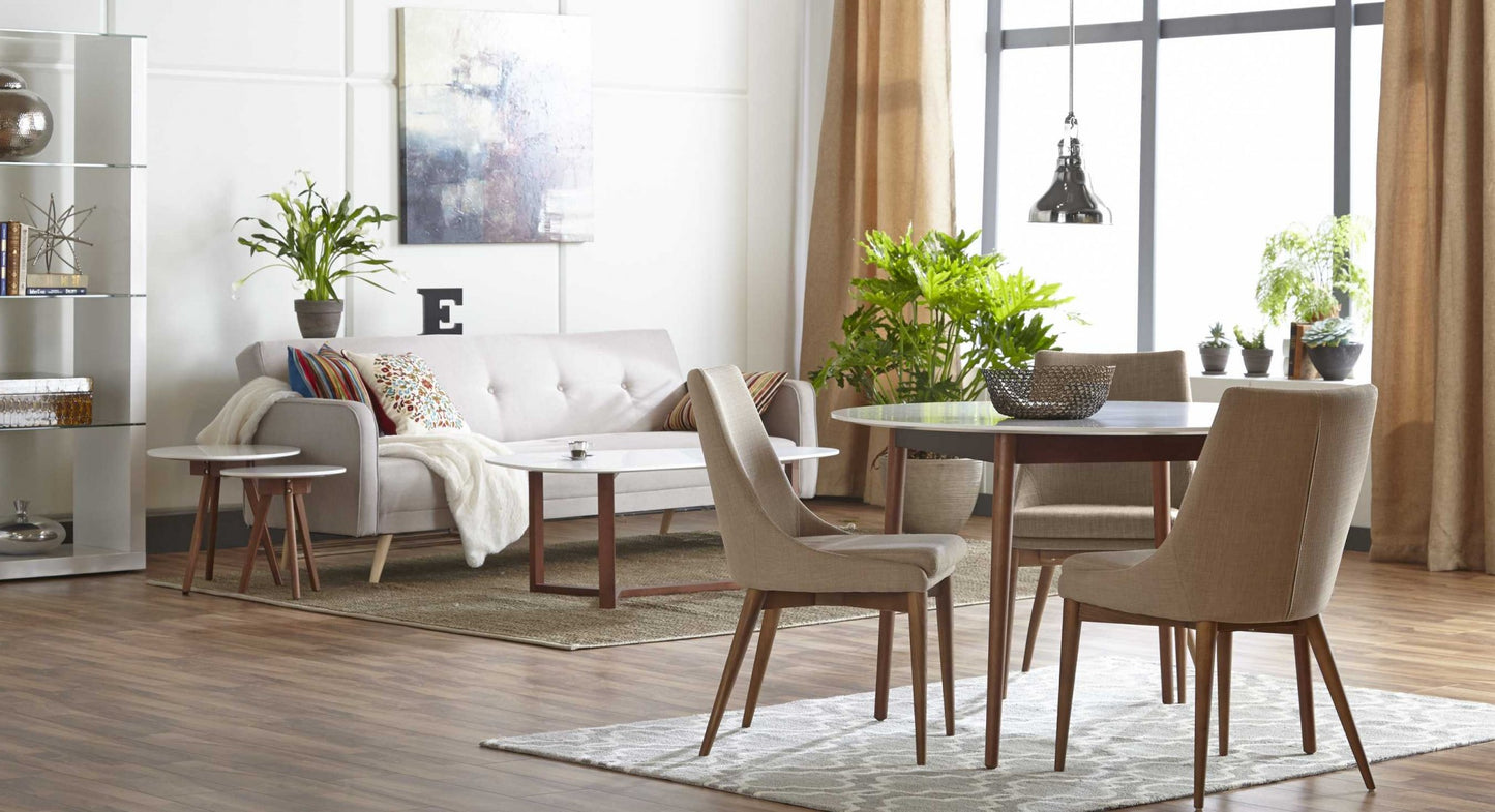 48" White and Brown Wood And Solid Wood Free Form Sled Coffee Table