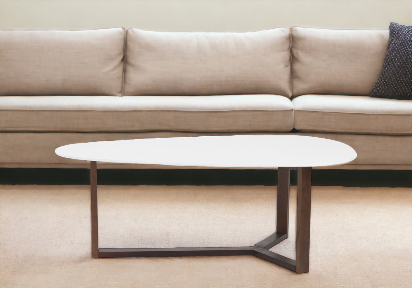 48" White and Brown Wood And Solid Wood Free Form Sled Coffee Table