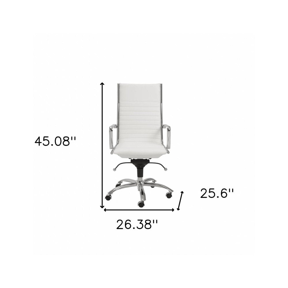 White and Silver Adjustable Swivel Faux Leather Rolling Conference Office Chair