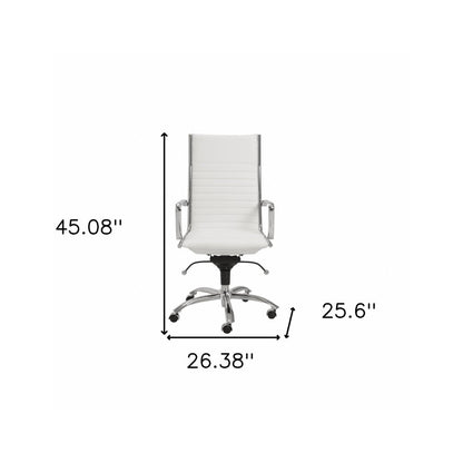 White and Silver Adjustable Swivel Faux Leather Rolling Conference Office Chair