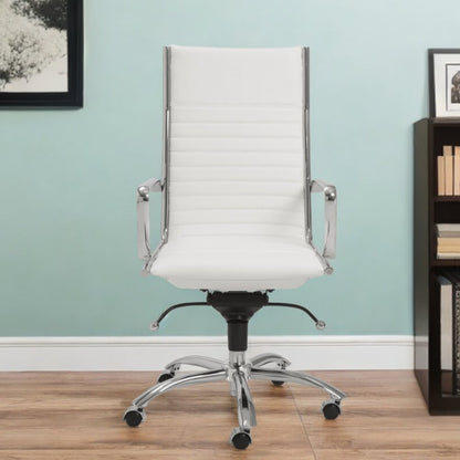 White and Silver Adjustable Swivel Faux Leather Rolling Conference Office Chair