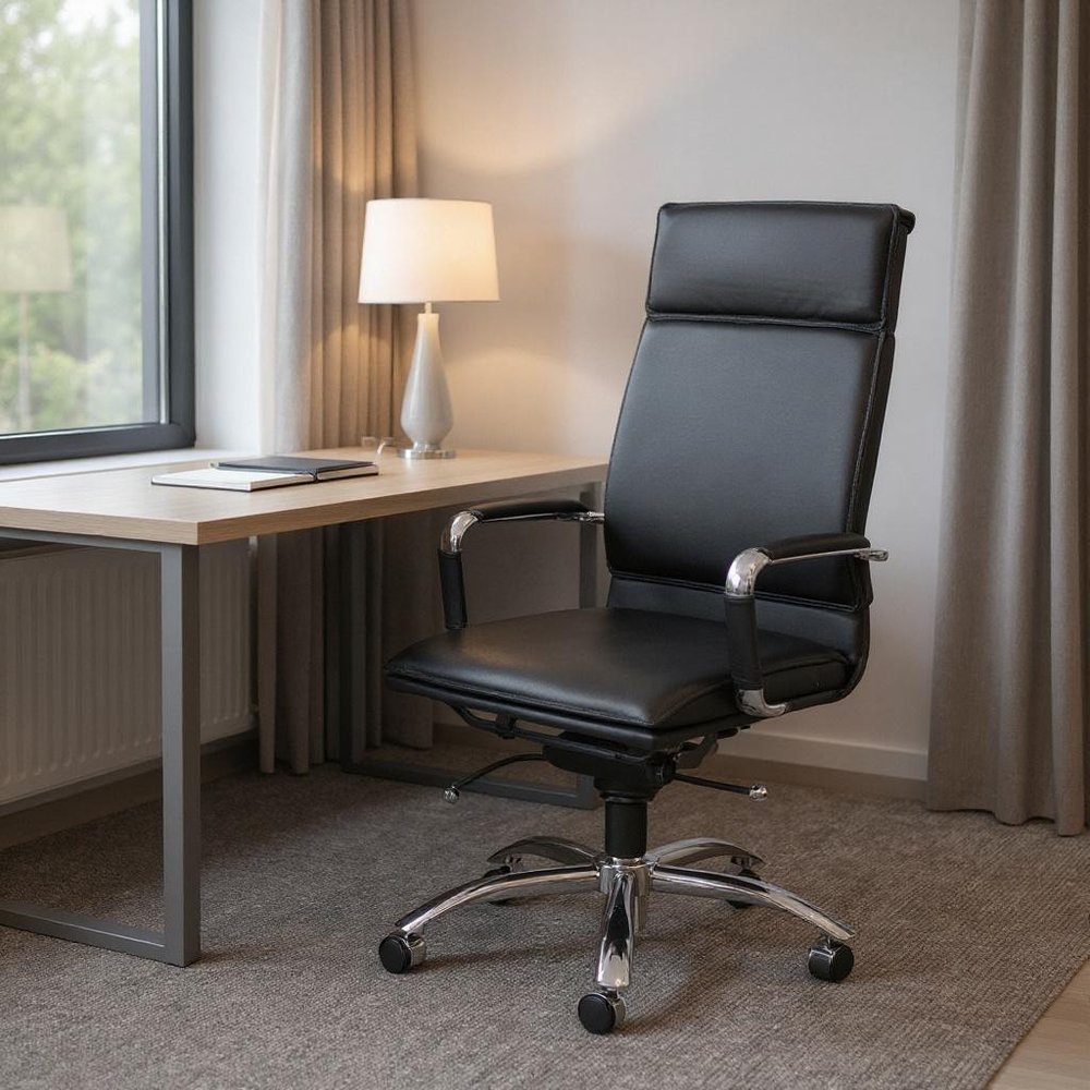 Black and Silver Adjustable Swivel Faux Leather Rolling Executive Office Chair