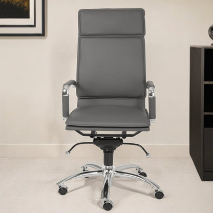 Gray and Silver Adjustable Swivel Faux Leather Rolling Executive Office Chair