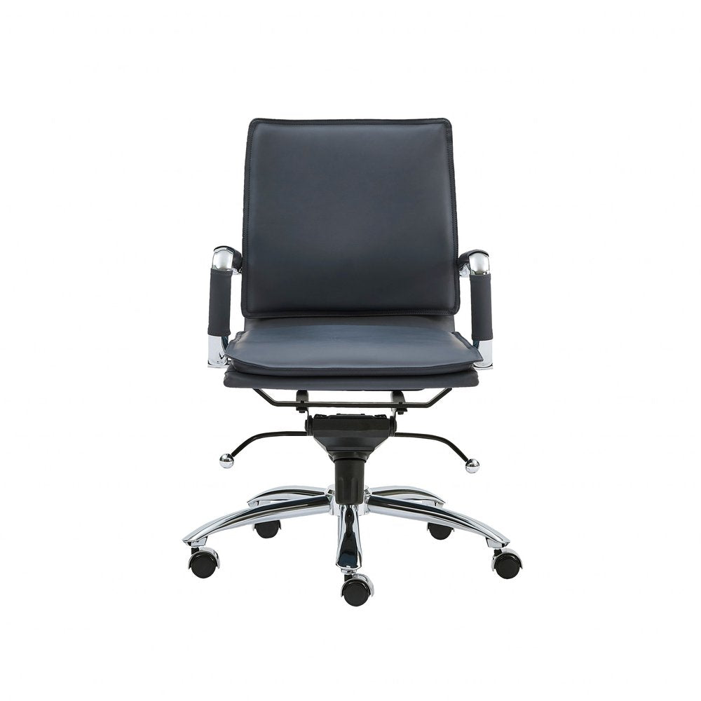 Blue and Silver Adjustable Swivel Faux Leather Rolling Conference Office Chair