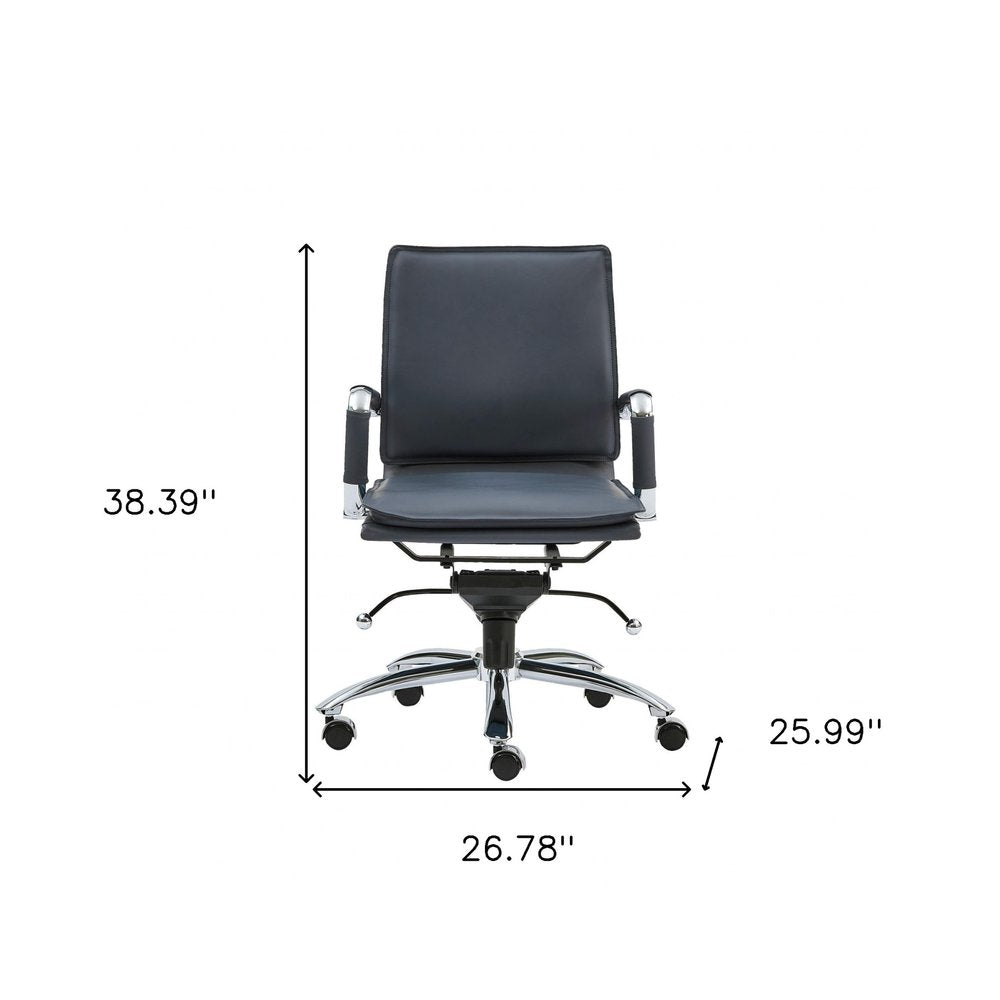 Blue and Silver Adjustable Swivel Faux Leather Rolling Conference Office Chair