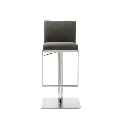 Gray And Silver Faux Leather And Steel Bar Chair