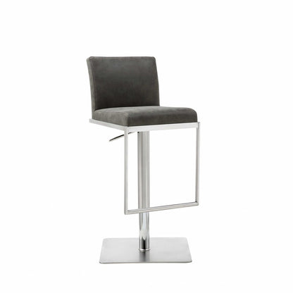 Gray And Silver Faux Leather And Steel Bar Chair