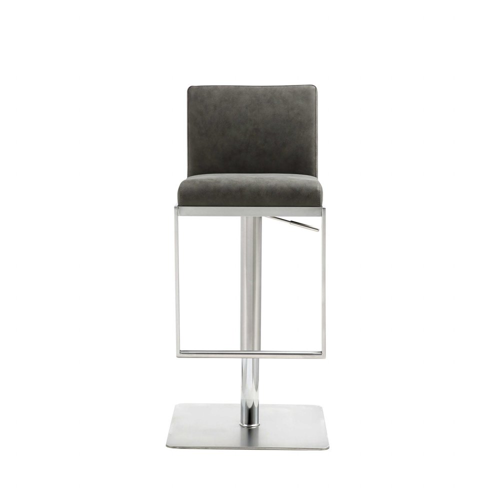 Gray And Silver Faux Leather And Steel Bar Chair