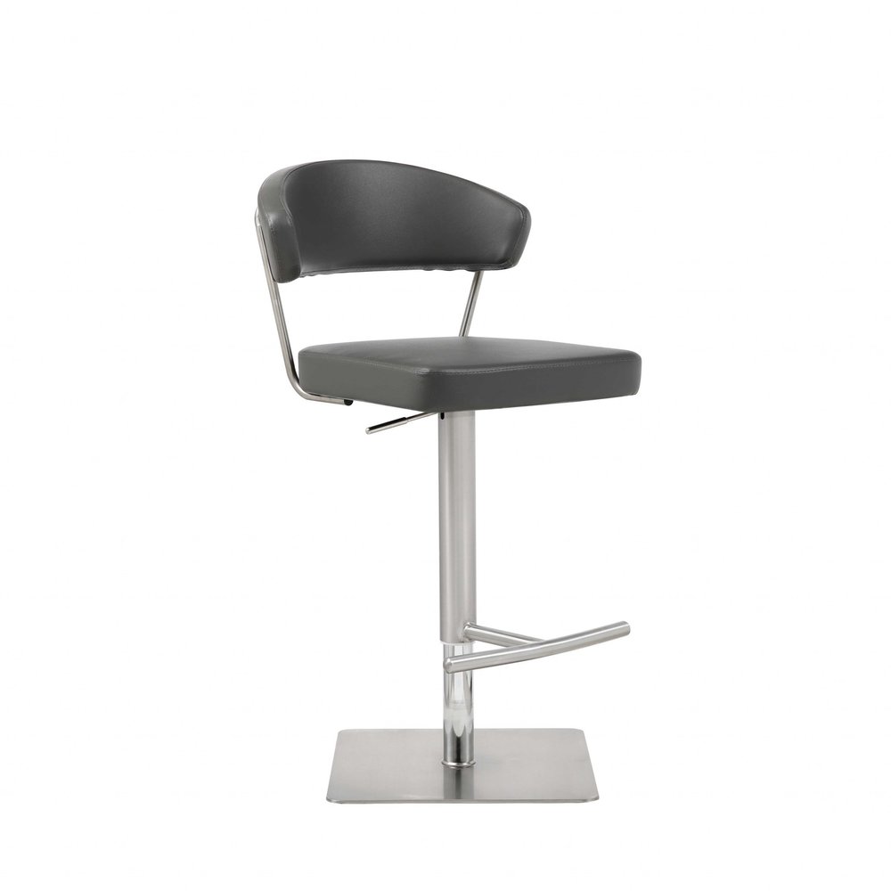 Black And Silver Faux Leather And Steel Bar Chair
