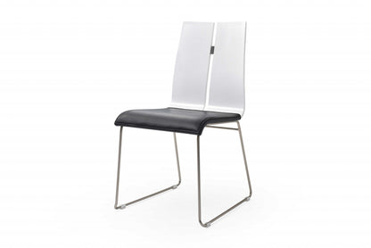 Set of Two Black and Silver Upholstered Faux Leather Dining Side Chairs
