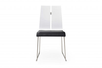 Set of Two Black and Silver Upholstered Faux Leather Dining Side Chairs