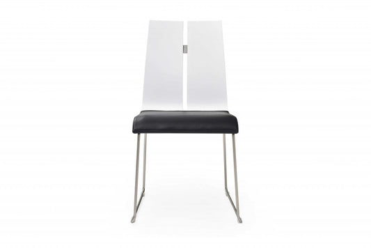 Set of Two Black and Silver Upholstered Faux Leather Dining Side Chairs