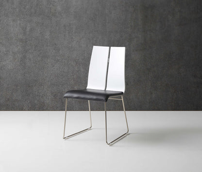 Set of Two Black and Silver Upholstered Faux Leather Dining Side Chairs