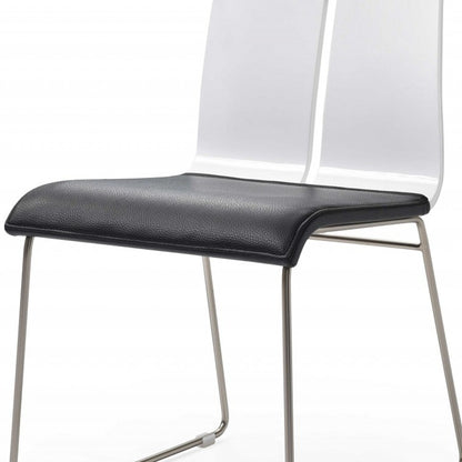 Set of Two Black and Silver Upholstered Faux Leather Dining Side Chairs