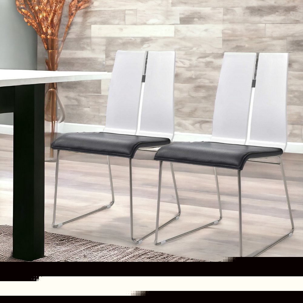 Set of Two Black and Silver Upholstered Faux Leather Dining Side Chairs