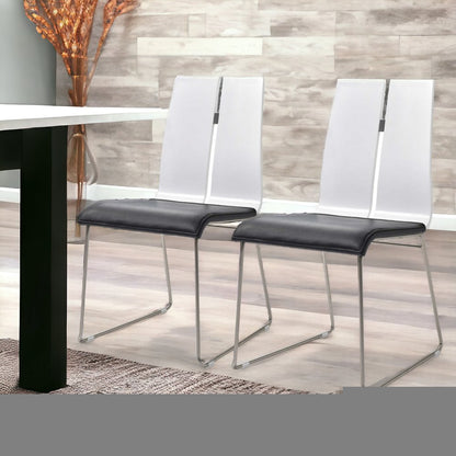 Set of Two Black and Silver Upholstered Faux Leather Dining Side Chairs